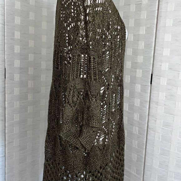 Vintage Polo Ralph Lauren Boho Fringe Linen Knit Cardigan Sweater Women’s Large - Picture 6 of 14